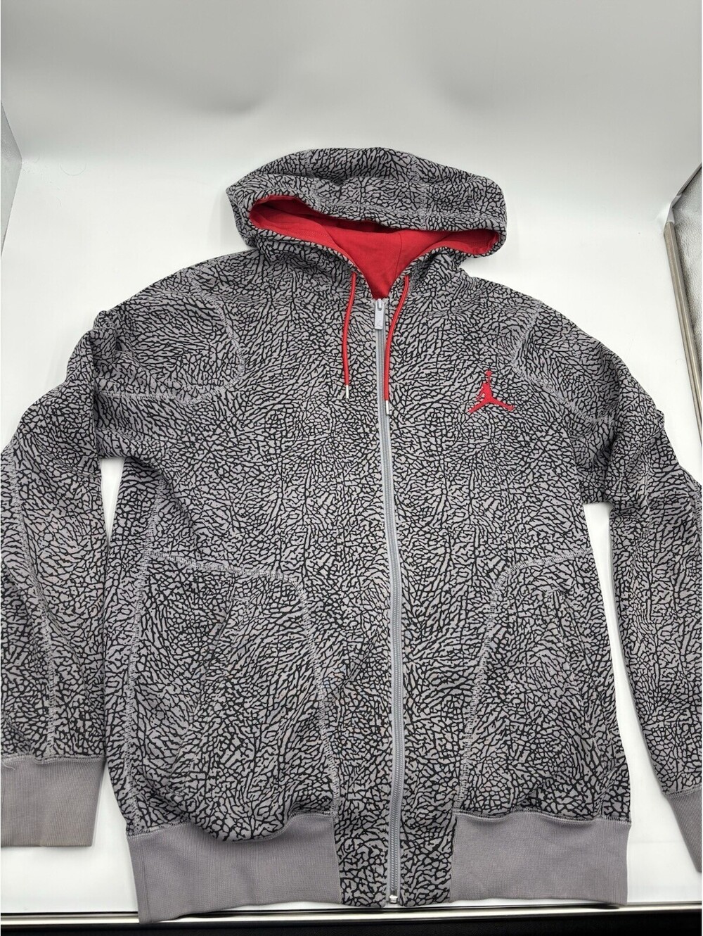 Jordan Retro 3 Elephant Cement Print Full Zip Hoodie Mens M Gray Jumpman